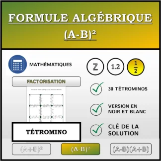 Tétromino: Formule algébrique (A-B)², factorisation (fractions)
