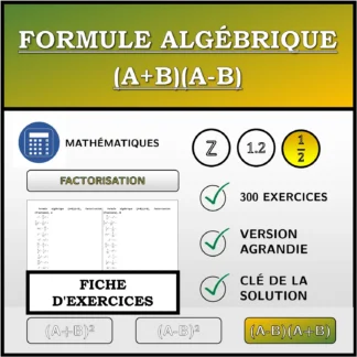 Fiche d'exercices: Formule algébrique (A+B)(A-B), factorisation (fractions)