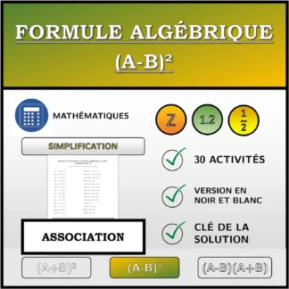 Exercice d'association: Formule algébrique (A-B)², simplification