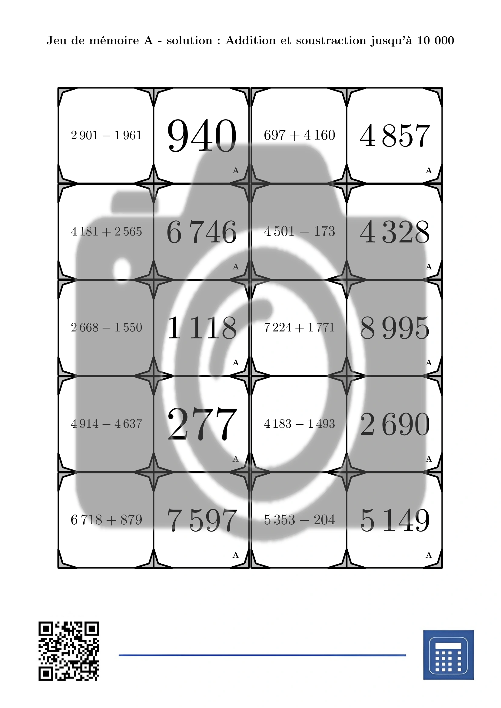 Jeu de mémoire: Addition et soustraction jusqu'à 10 000 – Image 4