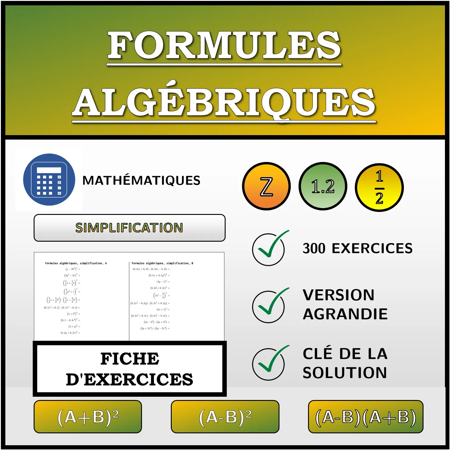 Fiche d'exercices: Formules algébriques, simplification