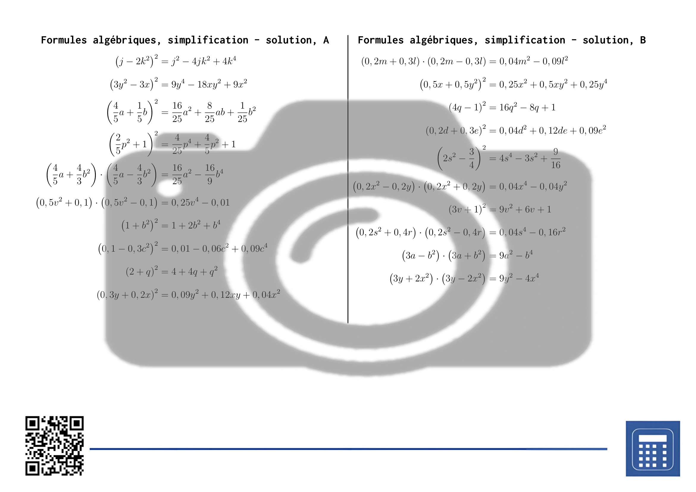 Fiche d'exercices: Formules algébriques, simplification – Image 4