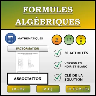 Exercice d'association: Formules algébriques, factorisation