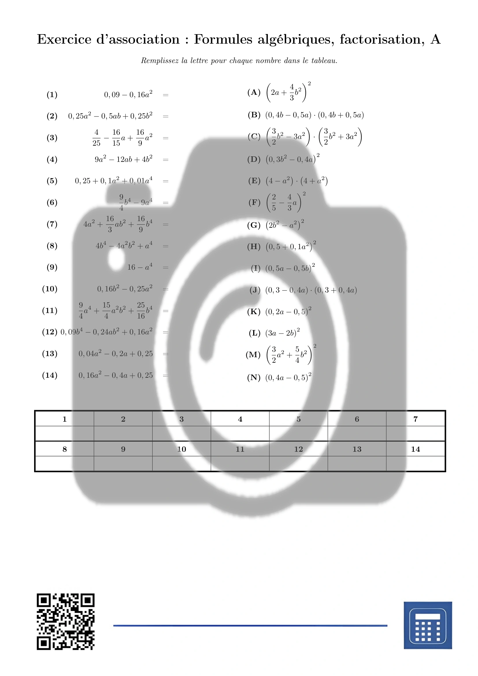 Exercice d'association: Formules algébriques, factorisation – Image 2