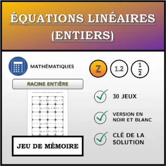 Jeu de mémoire: Équations linéaires (entiers), solution entière