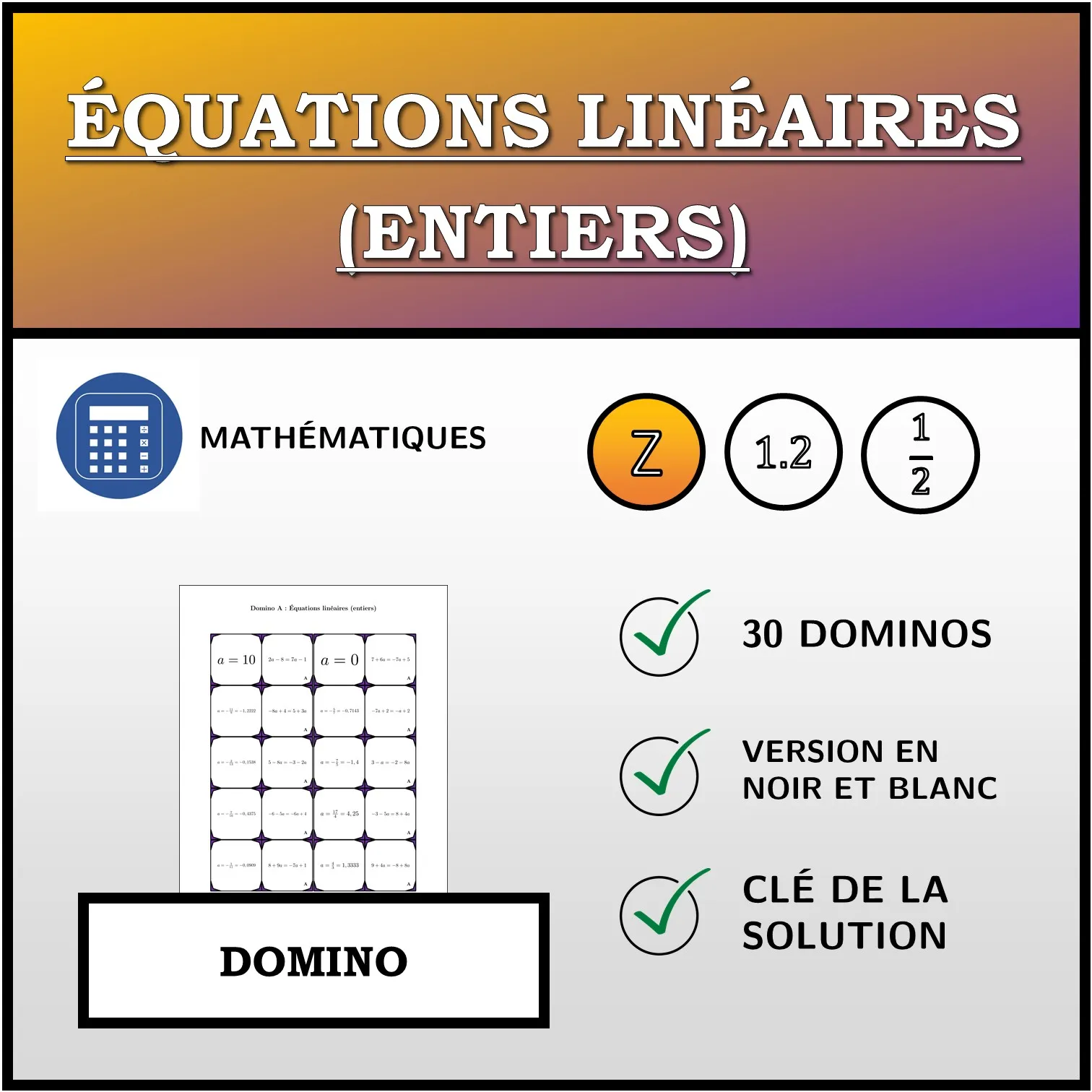 Domino: Équations linéaires (entiers)
