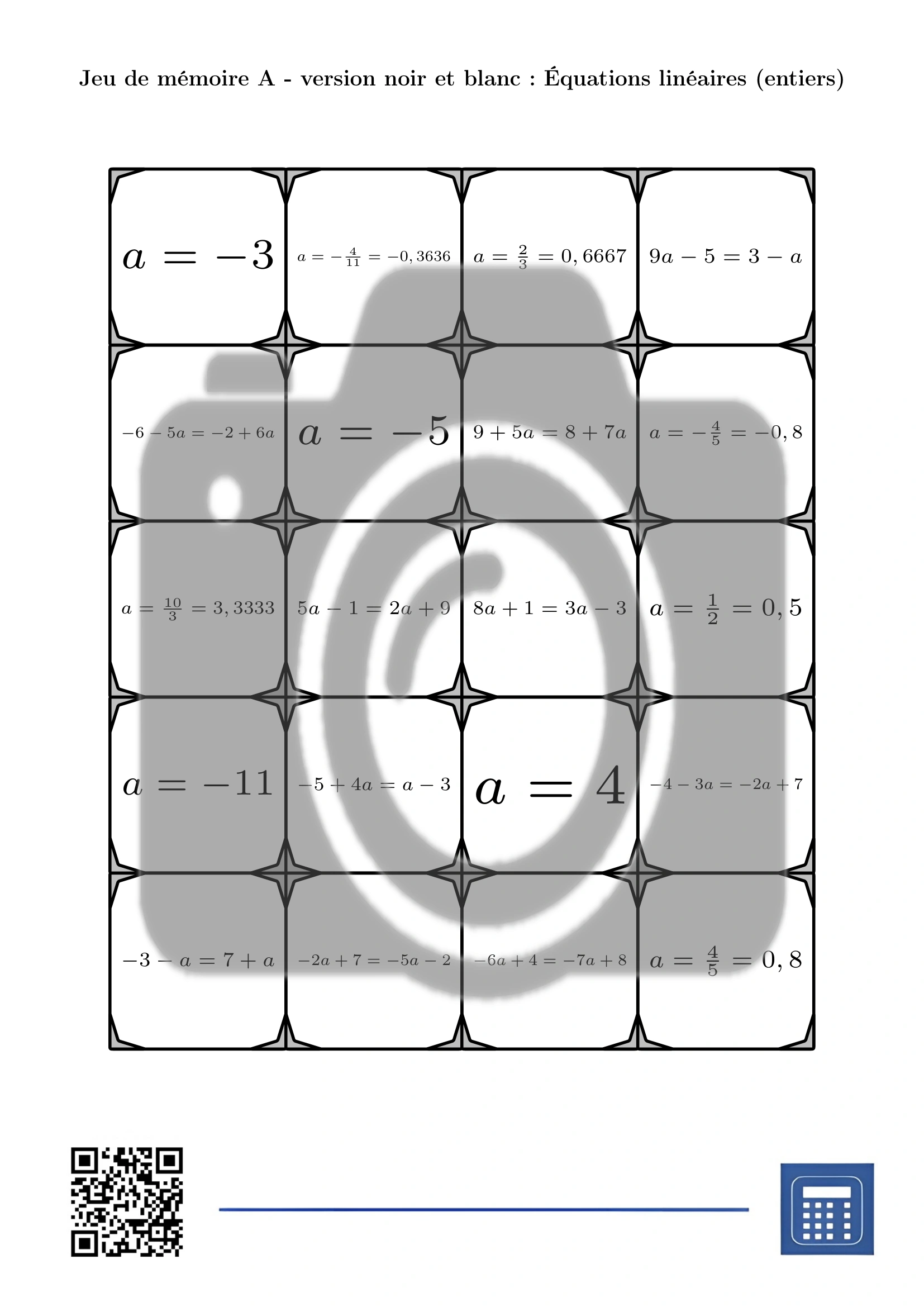 Jeu de mémoire: Équations linéaires (entiers) – Image 3