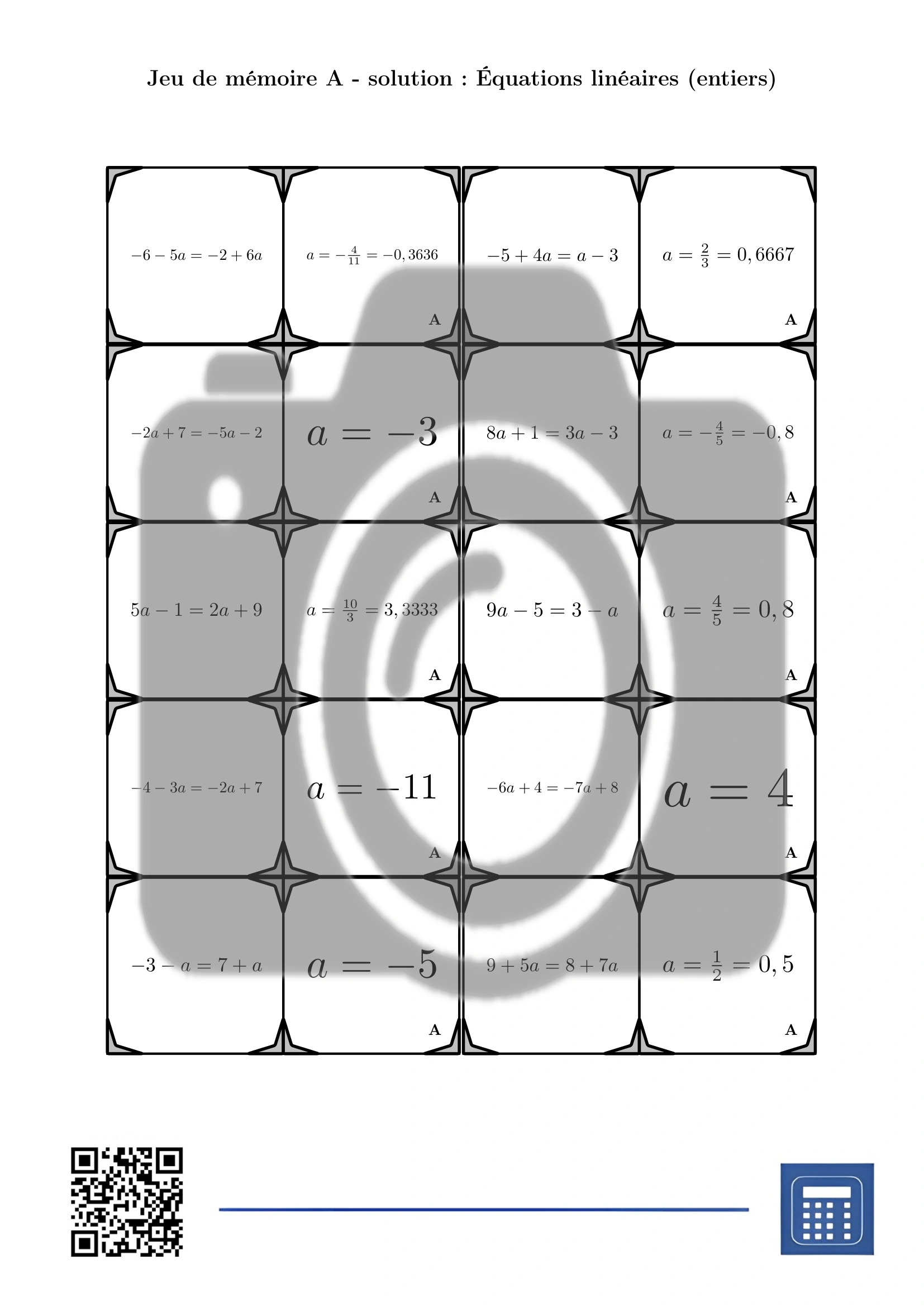 Jeu de mémoire: Équations linéaires (entiers) – Image 4