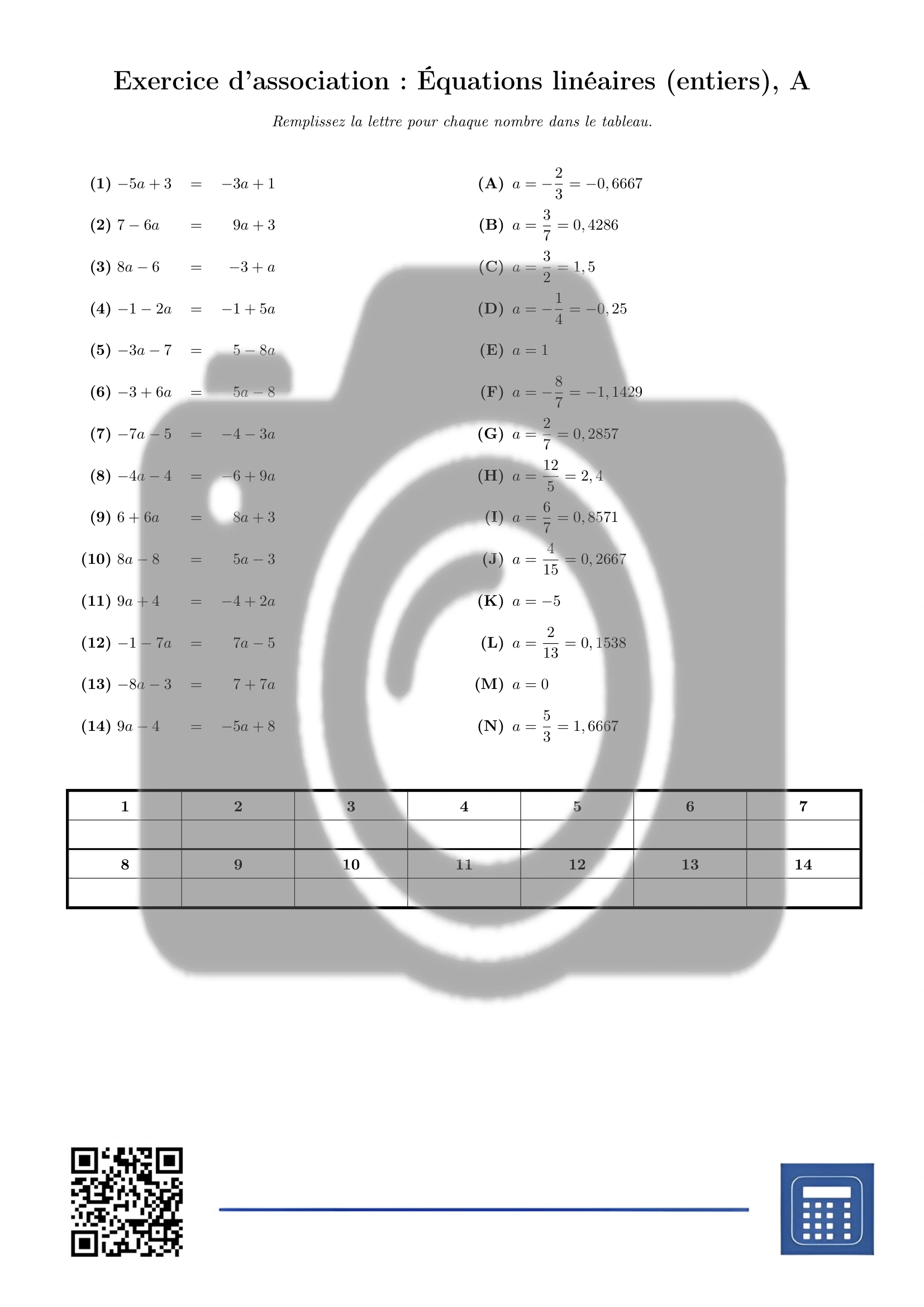 Exercice d'association: Équations linéaires (entiers) – Image 2