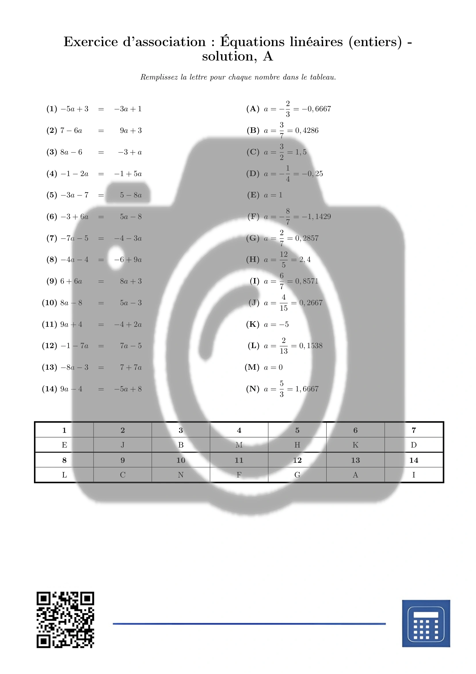 Exercice d'association: Équations linéaires (entiers) – Image 3