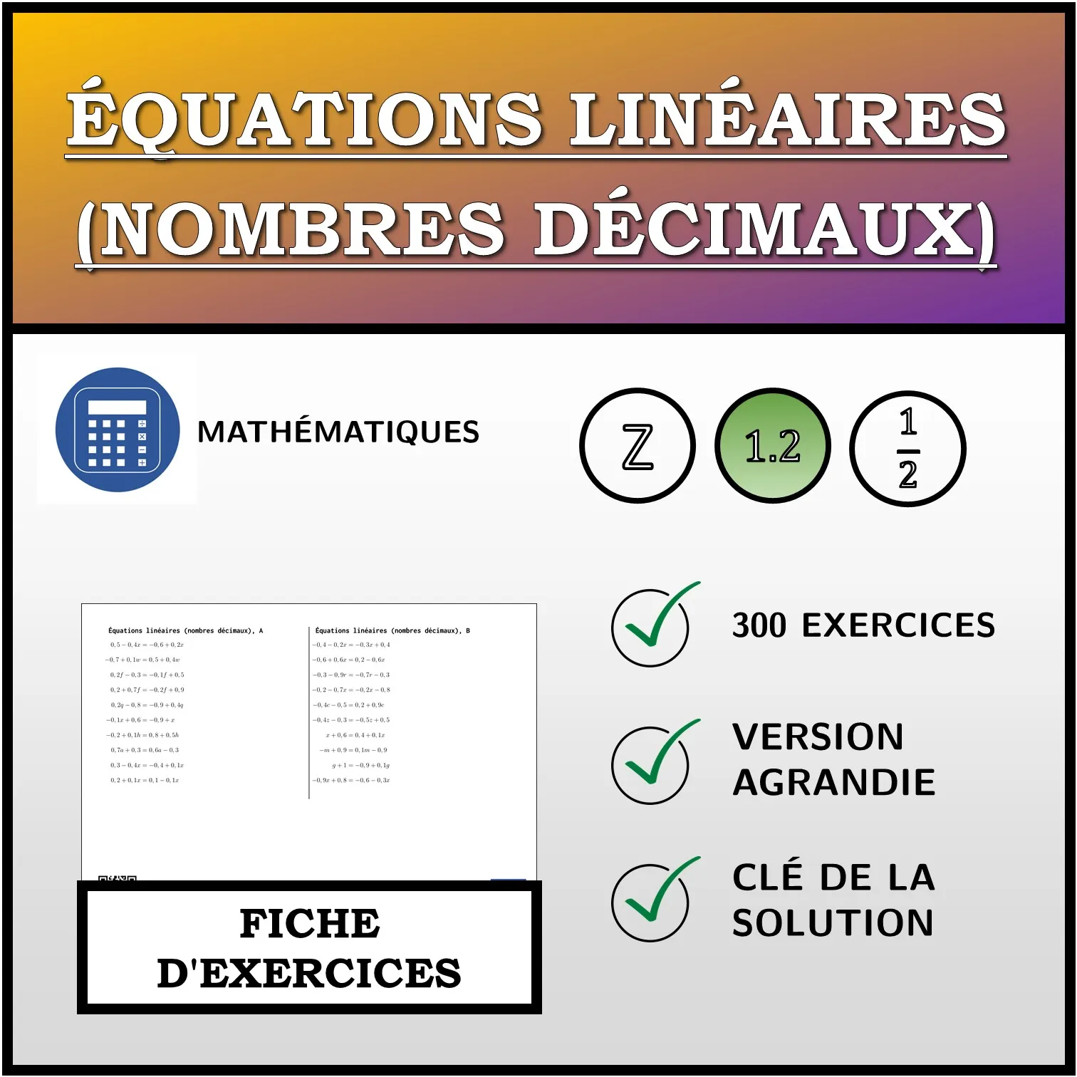 Fiche d'exercices: Équations linéaires (nombres décimaux)