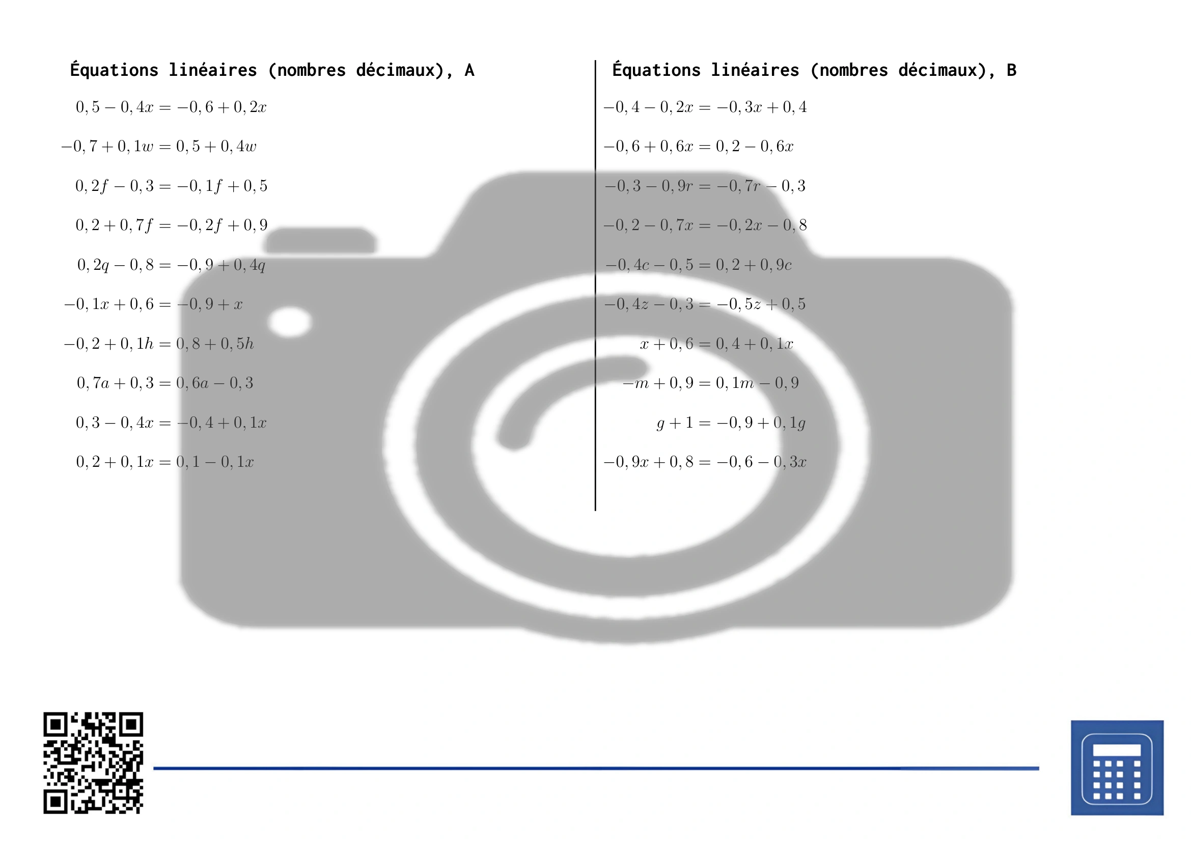 Fiche d'exercices: Équations linéaires (nombres décimaux) – Image 2
