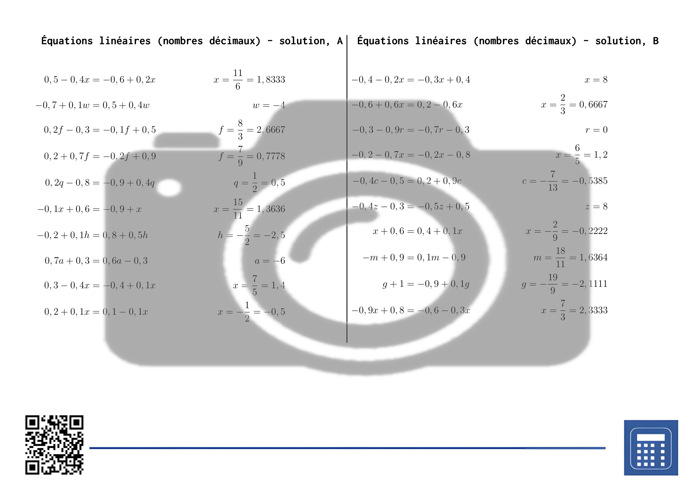 Fiche d'exercices: Équations linéaires (nombres décimaux) – Image 4