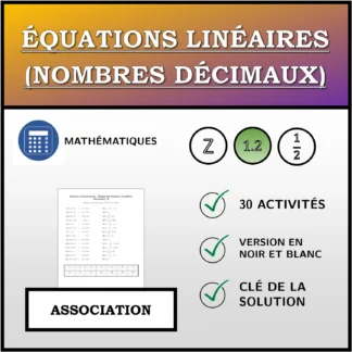 Exercice d'association: Équations linéaires (nombres décimaux)