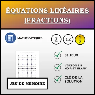 Jeu de mémoire: Équations linéaires (fractions)