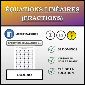 Domino: Équations linéaires (fractions), transformation équivalente (addition, soustraction)