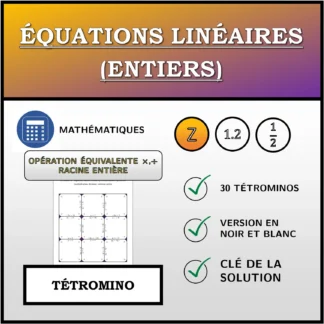 Tétromino: Équations linéaires (entiers), transformation équivalente (multiplication, division), solution entière