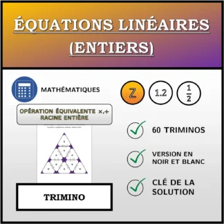 Trimino: Équations linéaires (entiers), transformation équivalente (multiplication, division), solution entière