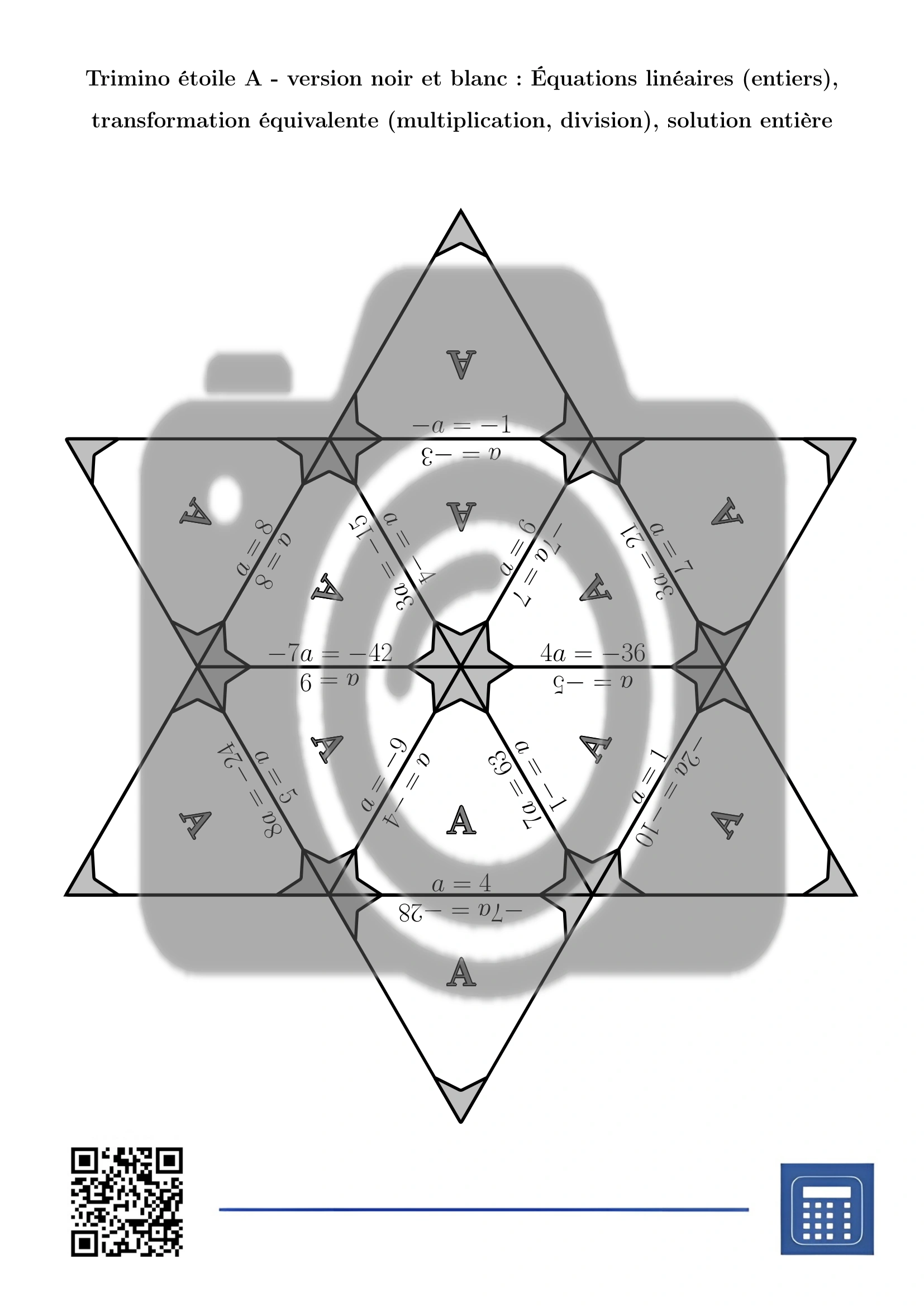 Trimino: Équations linéaires (entiers), transformation équivalente (multiplication, division), solution entière – Image 5