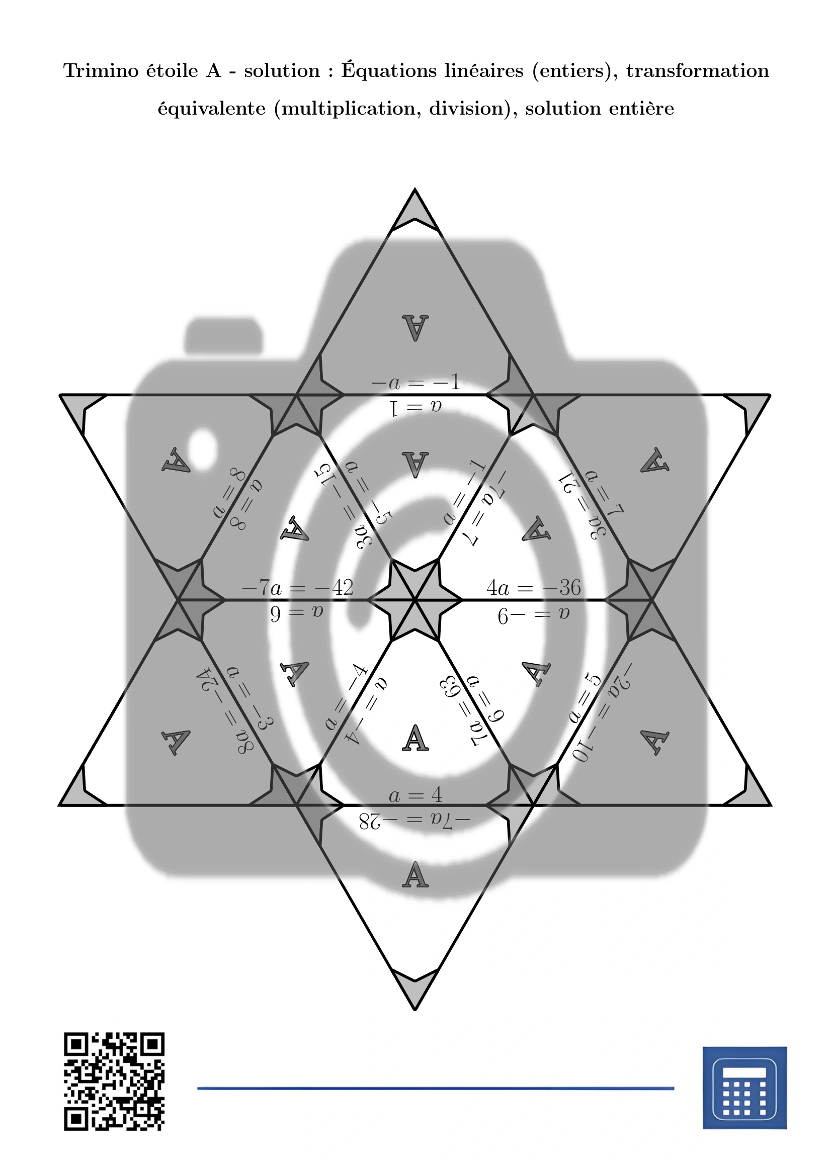 Trimino: Équations linéaires (entiers), transformation équivalente (multiplication, division), solution entière – Image 7