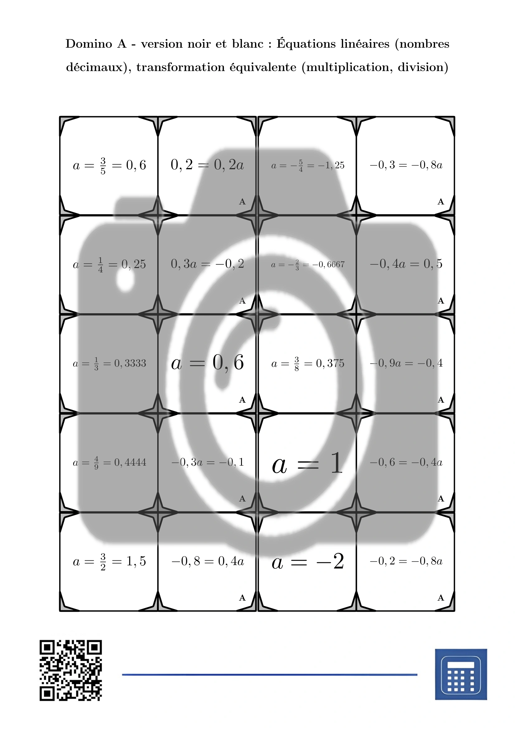 Domino: Équations linéaires (nombres décimaux), transformation équivalente (multiplication, division) – Image 3