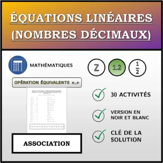 Exercice d'association: Équations linéaires (nombres décimaux), transformation équivalente (multiplication, division)