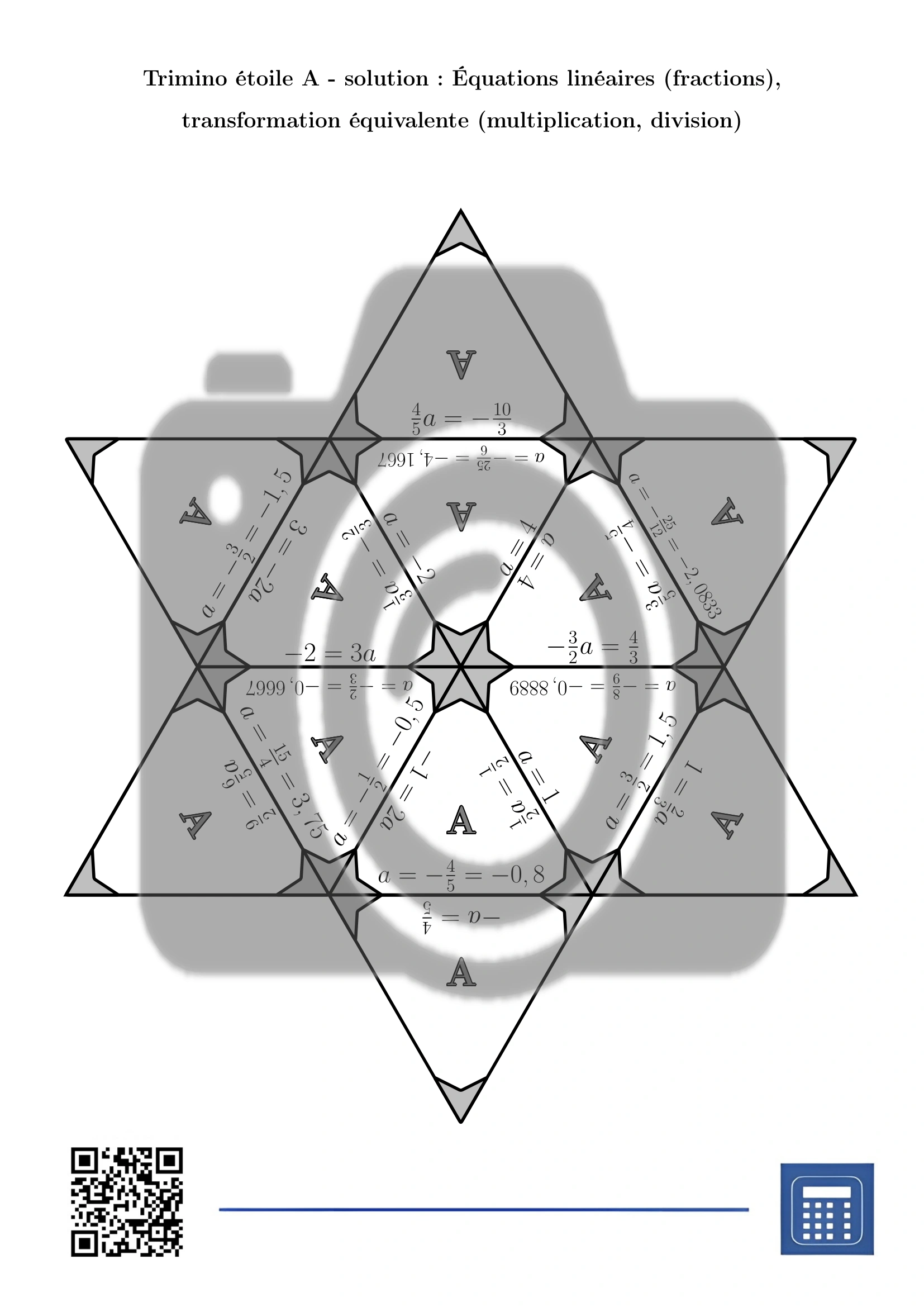 Trimino: Équations linéaires (fractions), transformation équivalente (multiplication, division) – Image 7