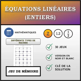 Jeu de mémoire: Équations linéaires (entiers), différents types de solutions