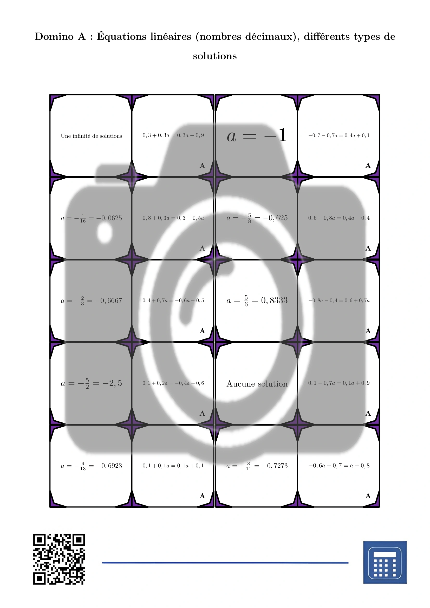 Domino: Équations linéaires (nombres décimaux), différents types de solutions – Image 2