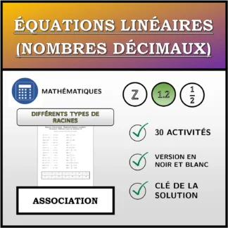 Exercice d'association: Équations linéaires (nombres décimaux), différents types de solutions