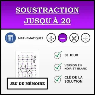 Jeu de mémoire: Soustraction jusqu'à 20