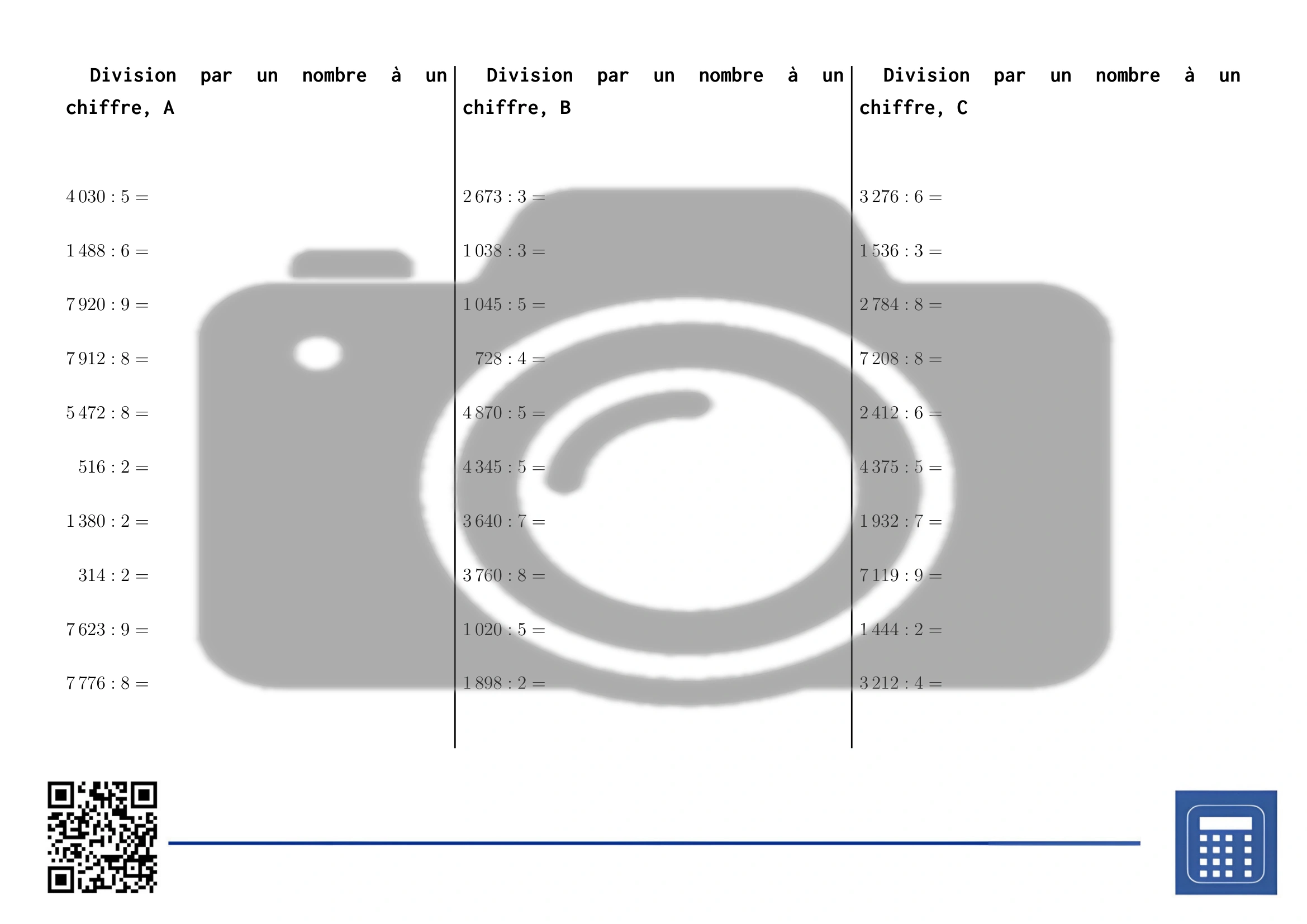 Fiche d'exercices: Division par un nombre à un chiffre – Image 2