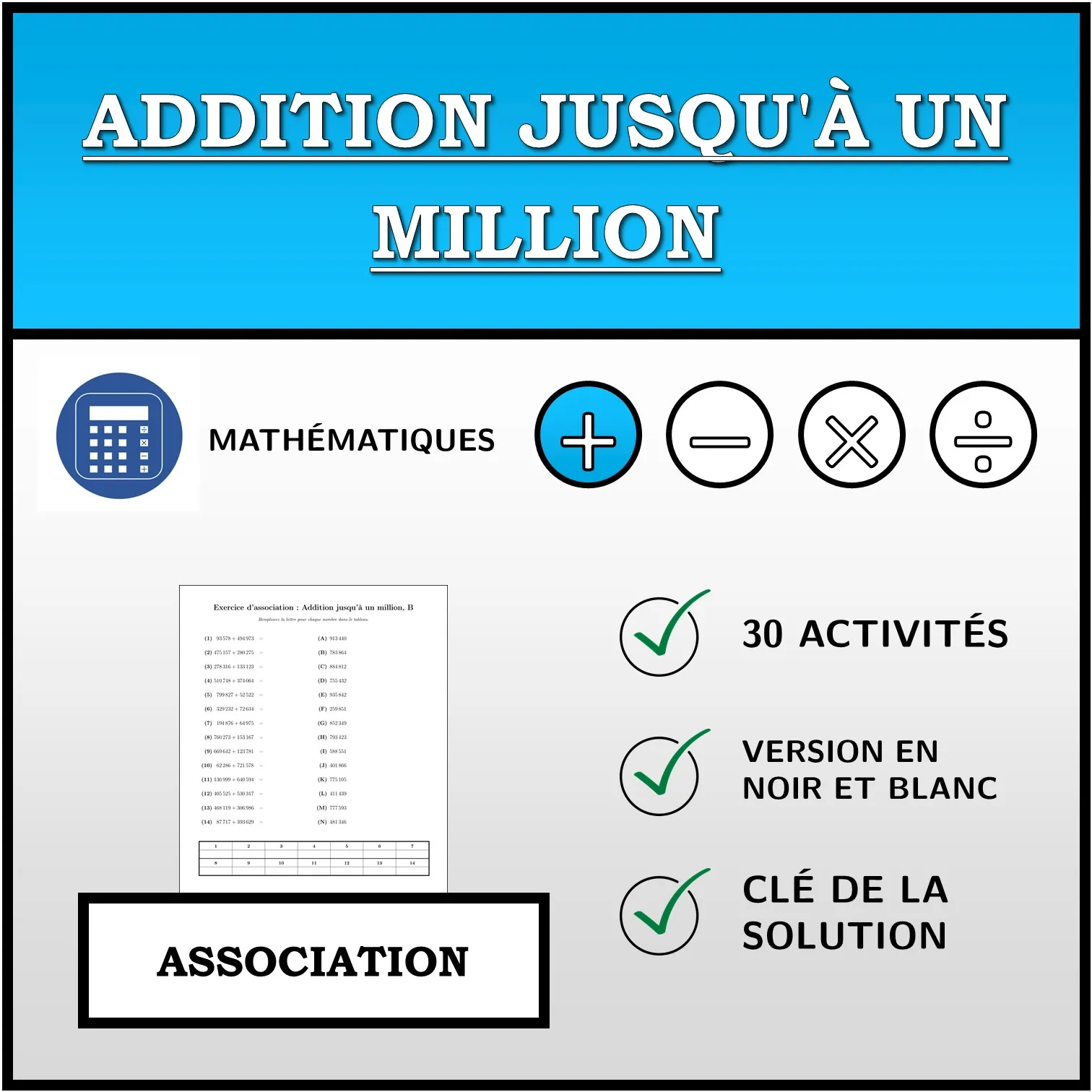 Exercice d'association: Addition jusqu'à un million