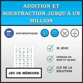 Jeu de mémoire: Addition et soustraction jusqu'à un million