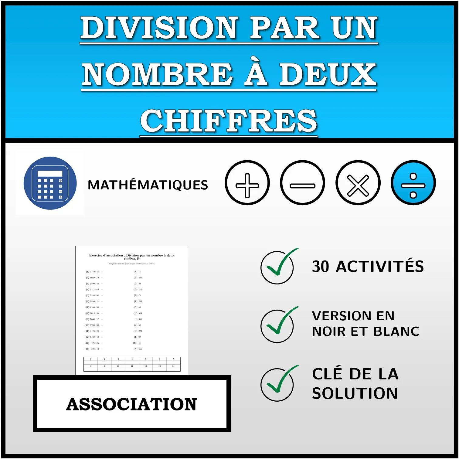 Exercice d'association: Division par un nombre à deux chiffres