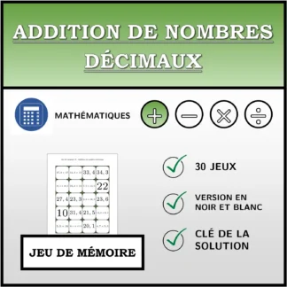 Jeu de mémoire: Addition de nombres décimaux