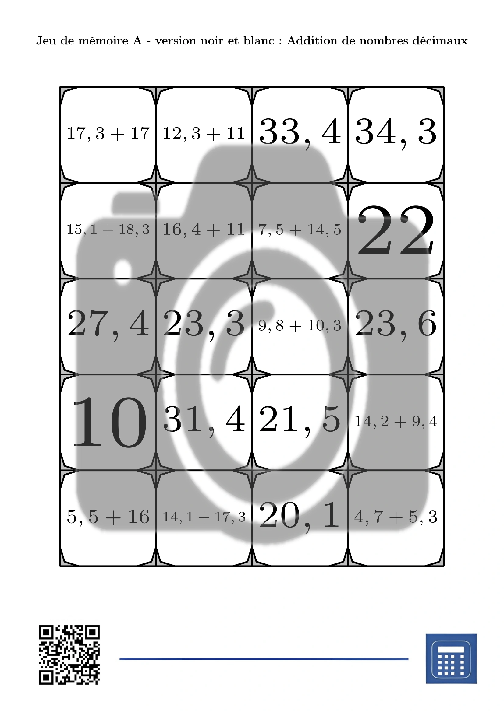 Jeu de mémoire: Addition de nombres décimaux – Image 3