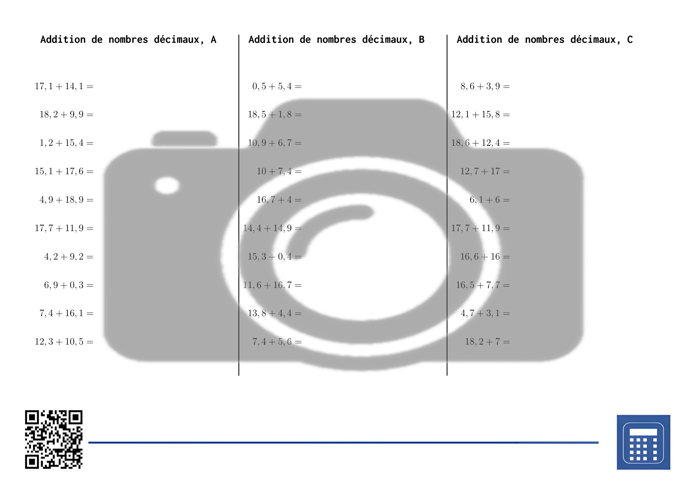 Fiche d'exercices: Addition de nombres décimaux – Image 2