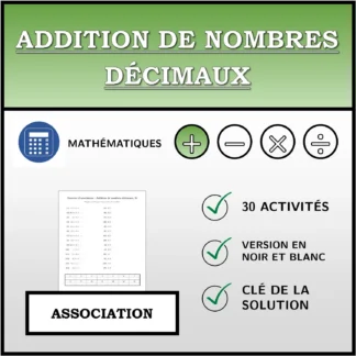 Exercice d'association: Addition de nombres décimaux