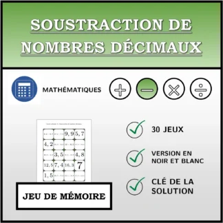 Jeu de mémoire: Soustraction de nombres décimaux