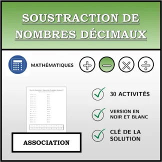Exercice d'association: Soustraction de nombres décimaux