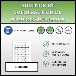 Domino: Addition et soustraction de nombres décimaux