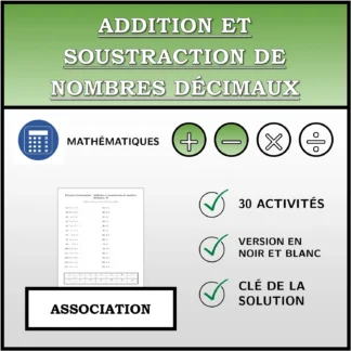 Exercice d'association: Addition et soustraction de nombres décimaux