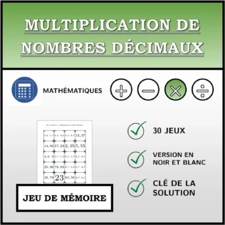 Jeu de mémoire: Multiplication de nombres décimaux