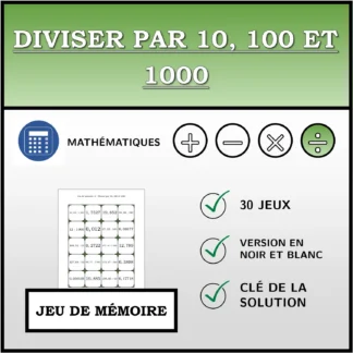 Jeu de mémoire: Diviser par 10, 100 et 1000