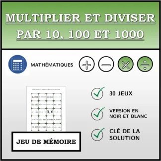 Jeu de mémoire: Multiplier et diviser par 10, 100 et 1000