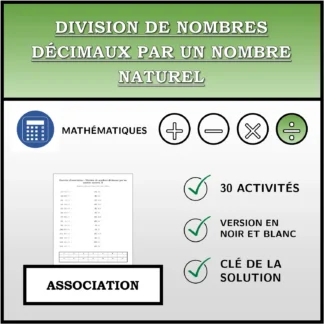 Exercice d'association: Division de nombres décimaux par un nombre naturel