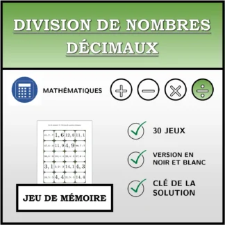 Jeu de mémoire: Division de nombres décimaux