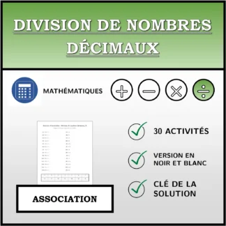 Exercice d'association: Division de nombres décimaux