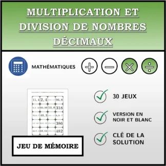 Jeu de mémoire: Multiplication et division de nombres décimaux